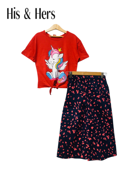 Unicorn Kid's Red T-Shirt & Cotton Flapper Girls 107