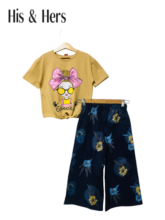 Girl Print Kid's Light Brown T-Shirt & Cotton Flapper Girls 103