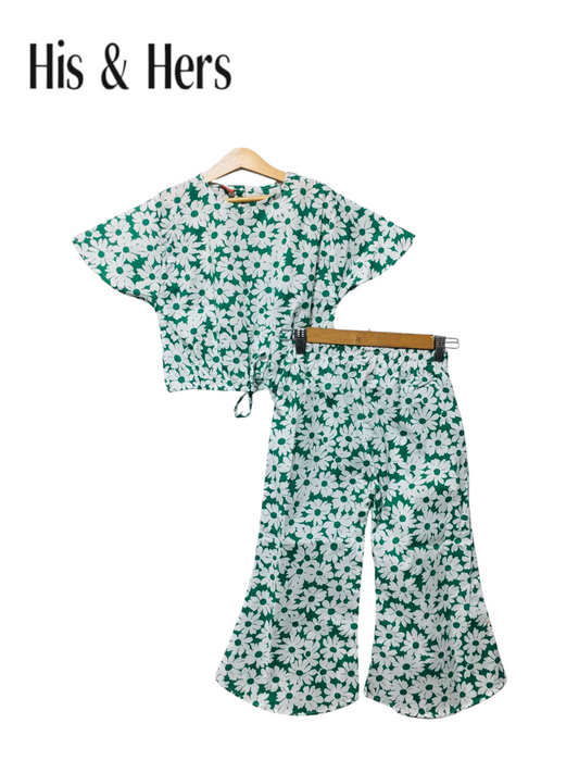 White Flowers Allover Prin Green Skate Fish Girls 233