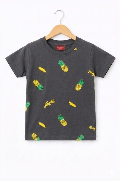 Pineapple Printed Black Boys T-shirt 504