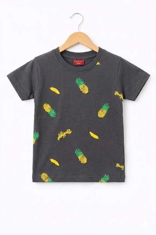 Pineapple Printed Black Boys T-shirt 504