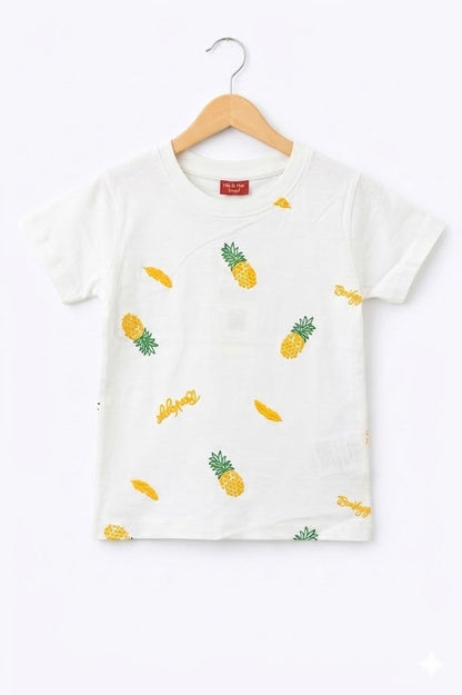 Pineapple Printed White  Boys T-shirt 504
