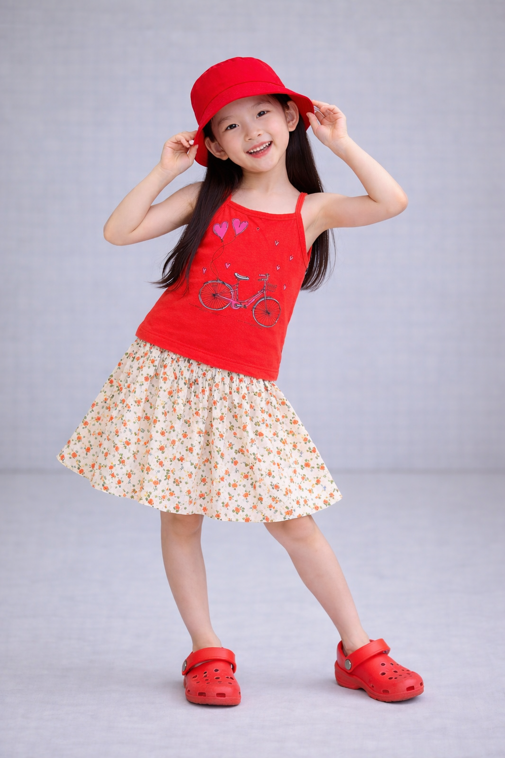 Pink Bike Printed Orange Girls Top & Skirt 284
