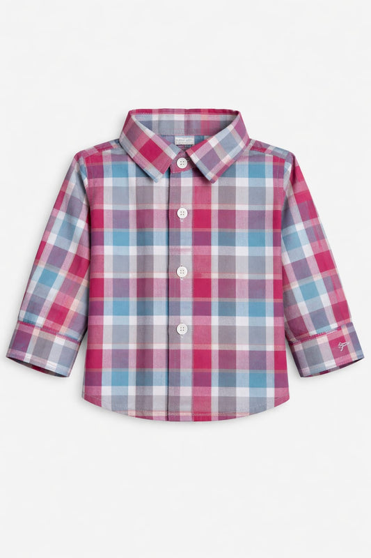 Pink Checked Blue Long Sleeve Dress Shirt 300
