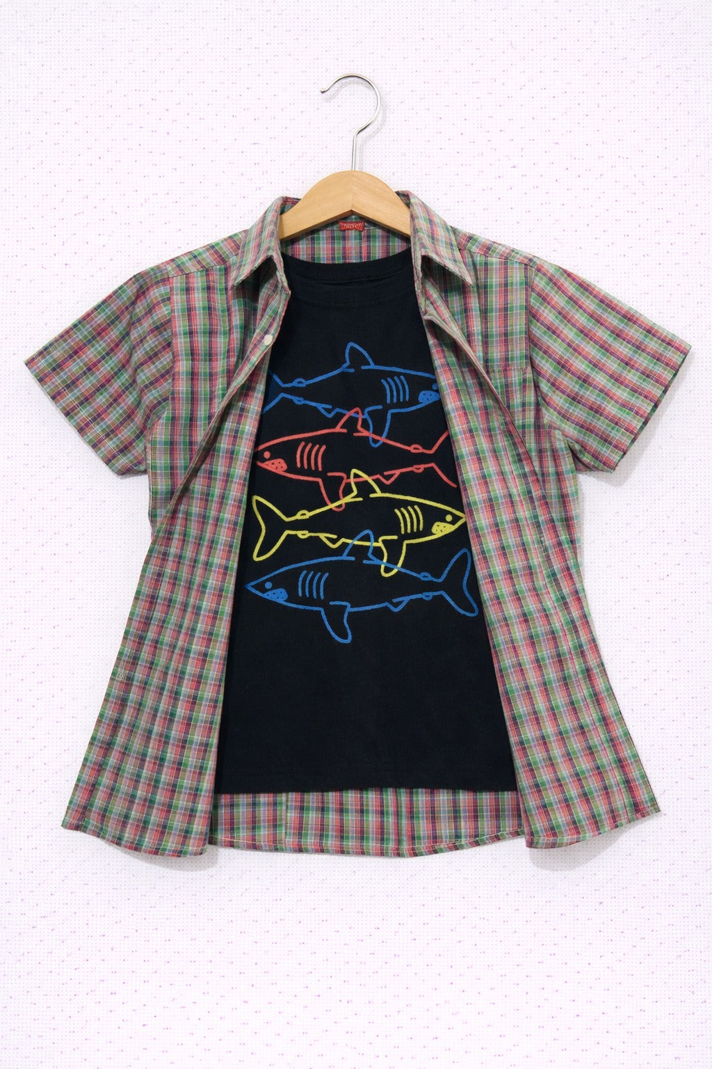 Pink & Green Checked Layered Casual Shirt Boys 221