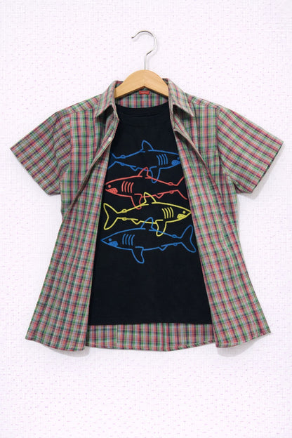 Pink & Green Checked Layered Casual Shirt Boys 221