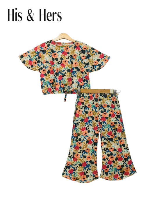 Pink Roses Print  Cotton Girls Co-Ord Set 525