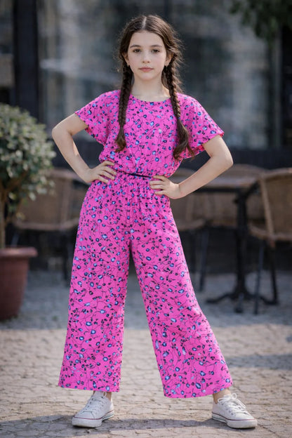 Girls pink floral cotton co-ord set with pants kids outfit Pakistan