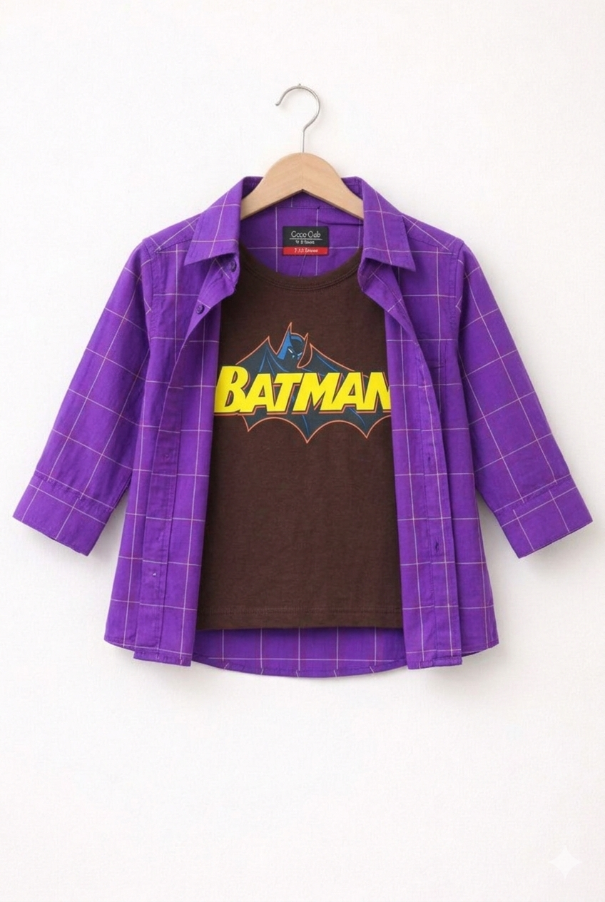 Purple Check Batman Layered Casual Shirt 219