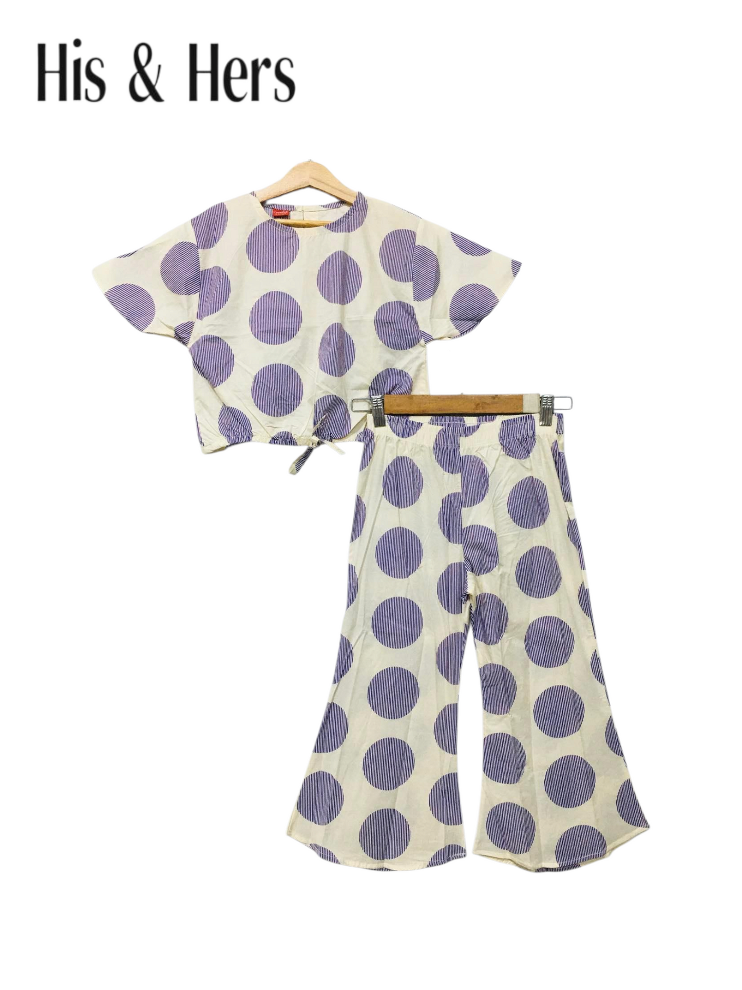 Purple Circles Print White Cotton Girls Co-Ord Set 525