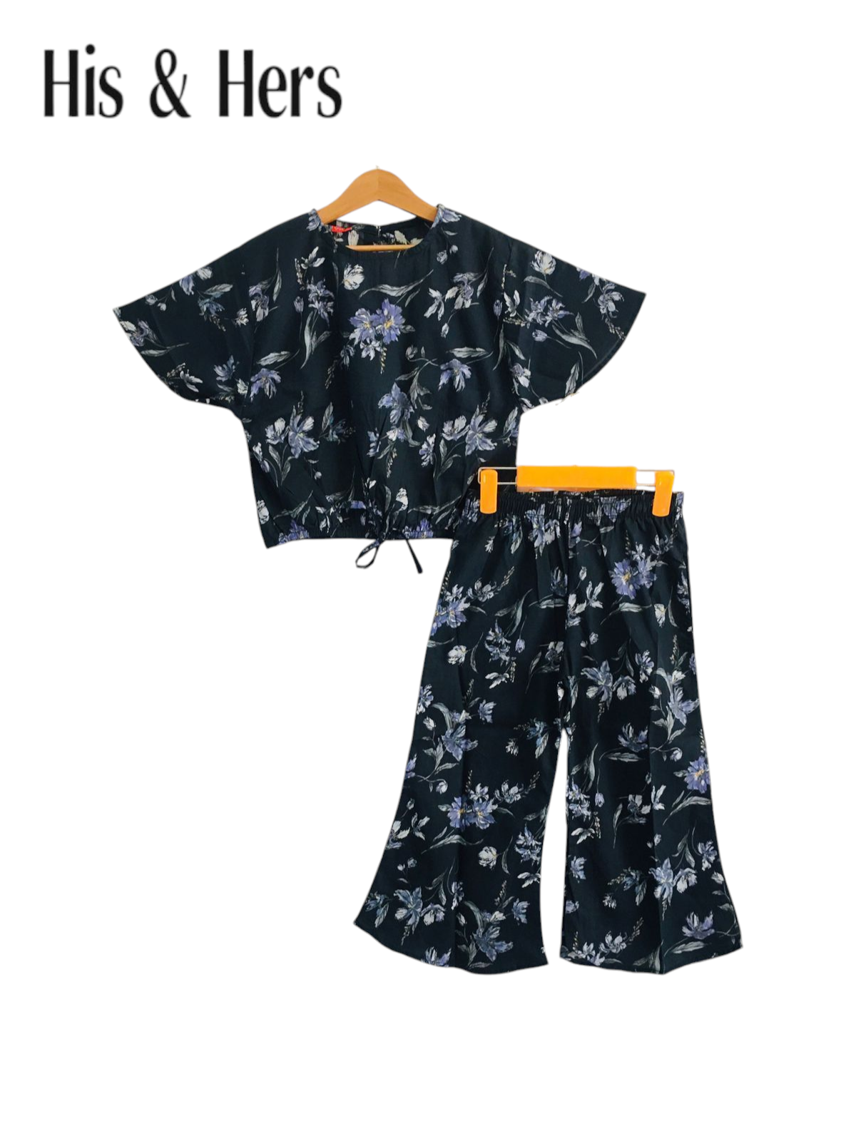 Purple Flowers Black Cotton Girls Co-Ord Set 221