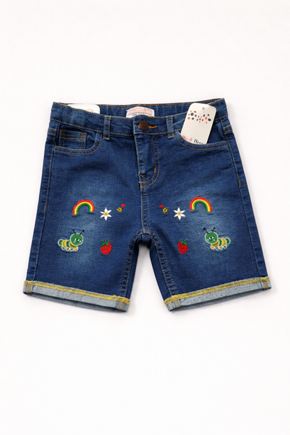 Rainbow Embroidery Mid Blue Denim Shorts Girls 263