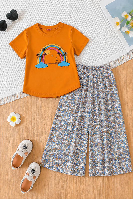 Rainbow Printed Orange Girls T-Shirt &Cotton Flapper 209