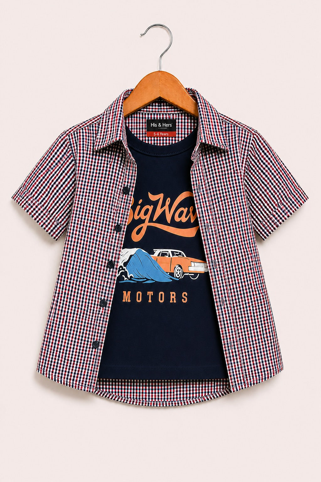 Red & Black Checked [Big Wave ]Printed Boys  Layered Casual Shirt 297