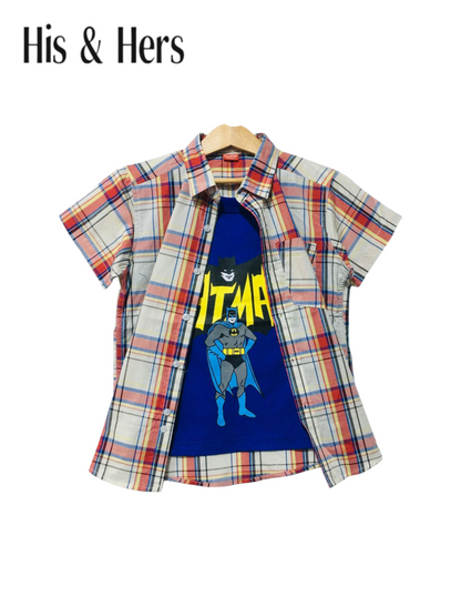 Red& Blue Checked [Batman] Layered Casual Shirt Boys 207