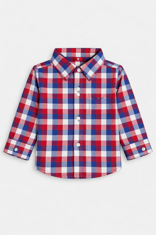 Red Blue Checked Long Sleeve Dress Shirt 300