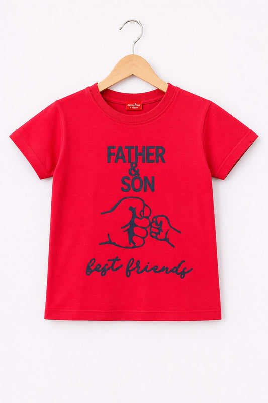 Red [Father & Son ] Printed Boys T-Shirt 201