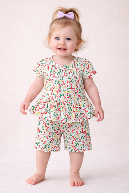 Red Green  Flowers Printed New Born Girls Co-Ord set 638