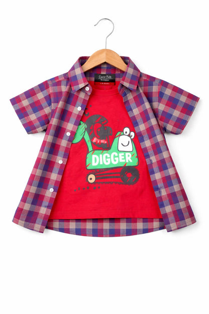 Red Purple  Checked Let Go Digger Printed  Layered Casual Shirt 220