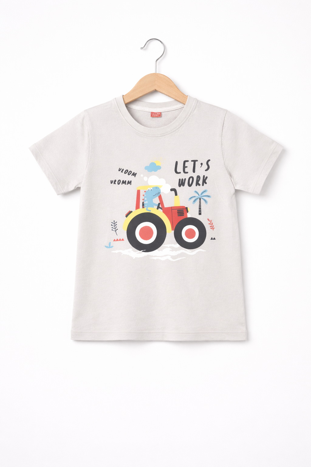 Red Yellow Truck & Tree Printed Grey Boys T-Shirt 509