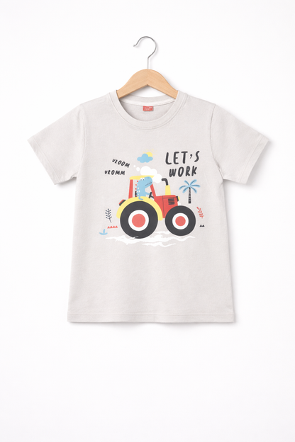 Red Yellow Truck & Tree Printed Grey Boys T-Shirt 509