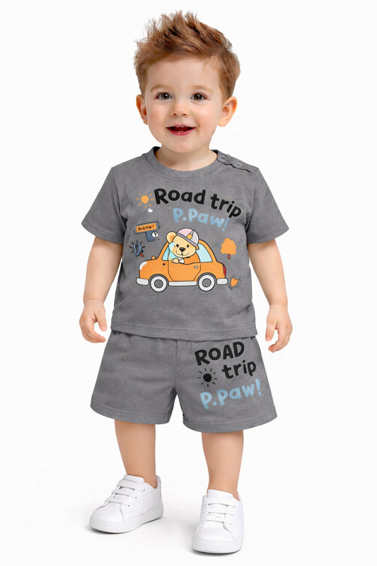 Road Trip Printed  Dark Grey New Born  Nicker Suit 232