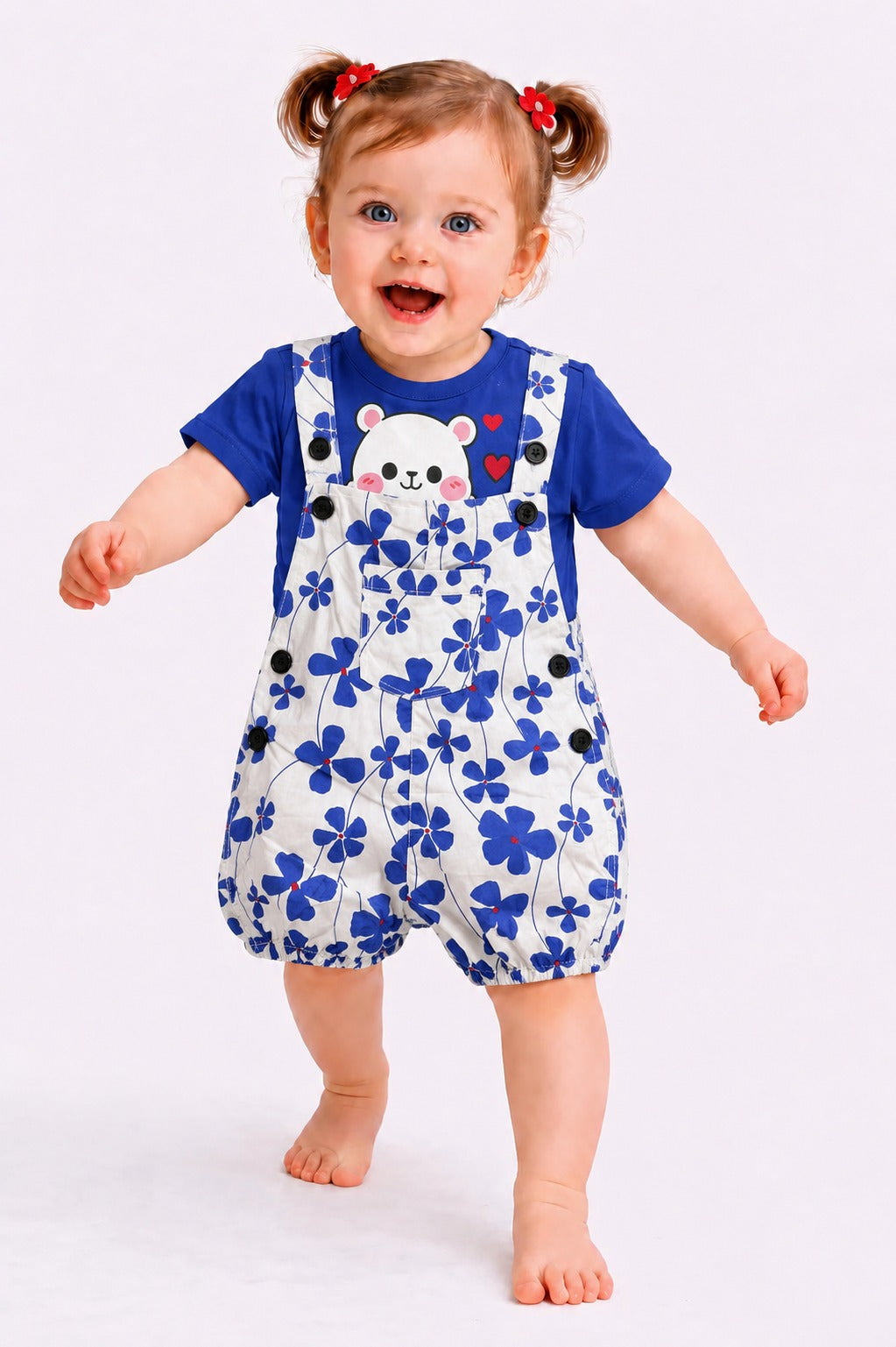 Royal Blue Flowers Printed Girls Romper Set 602