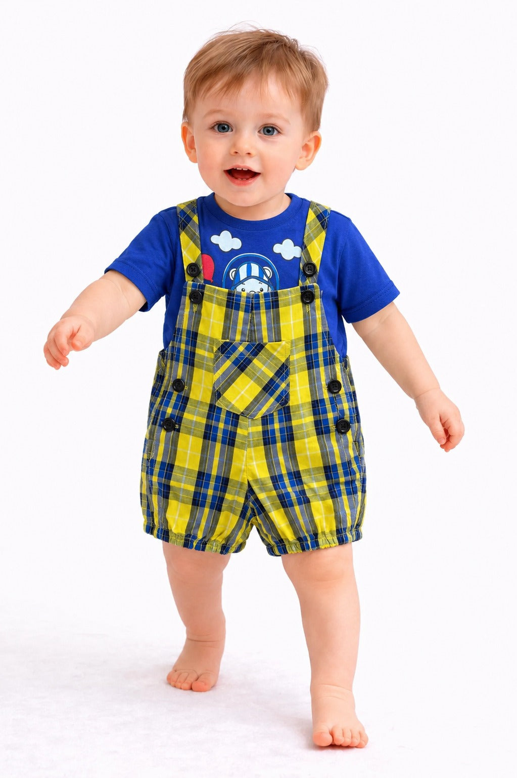Royal Blue & Yellow Checked  Romper Set