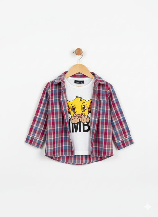 SIMBA Printed Layered Casual Shirt-Pink Check 301