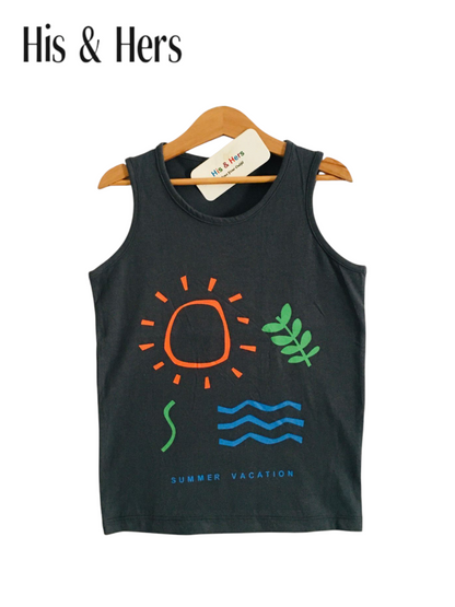 Summer Theme Sleeves Navy Black T-Shirt Boys 306