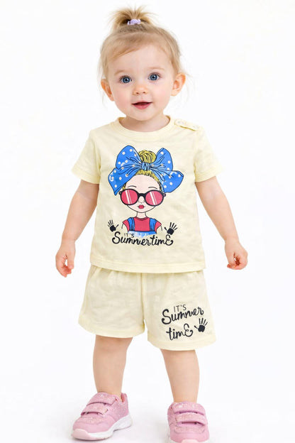 [Summer Time ] Printed Light Yellow  Nicker Suit 104