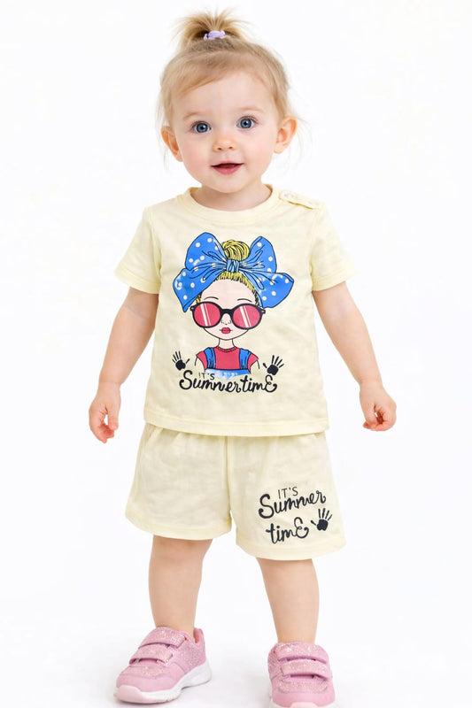 [Summer Time ] Printed Light Yellow  Nicker Suit 104