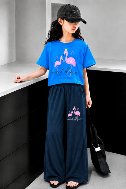 [Sweet Dream ] Printed Royal Blue  Half Selves Baggy Track Suit Girls 709