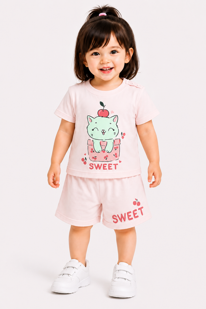 Sweet Printed Light Pink Girls Nicker Suit 703