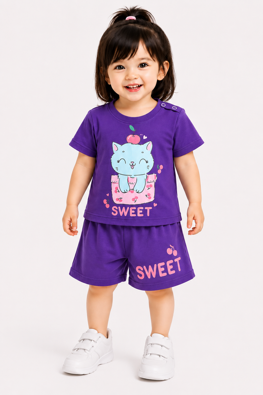 Sweet Printed Purple Girls Nicker Suit