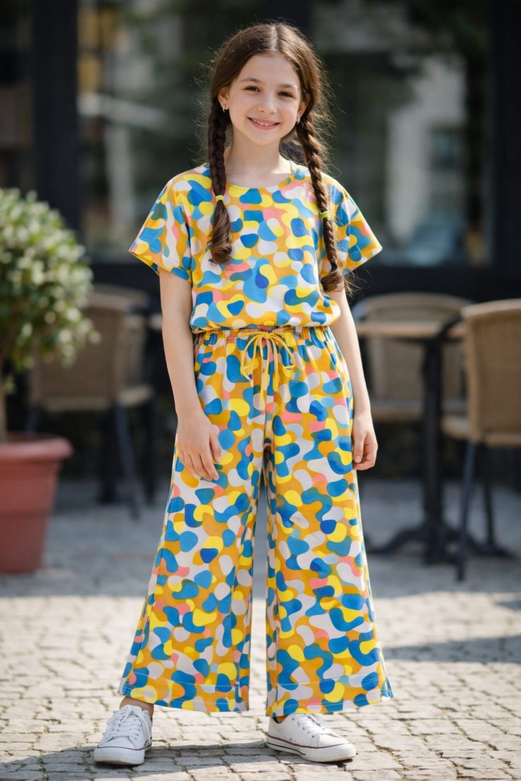 Vibrant  Abstract Camo Pattern Cotton Girls Co-Ord Set 525
