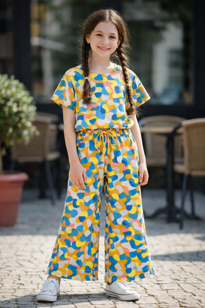 Vibrant  Abstract Camo Pattern Cotton Girls Co-Ord Set 525