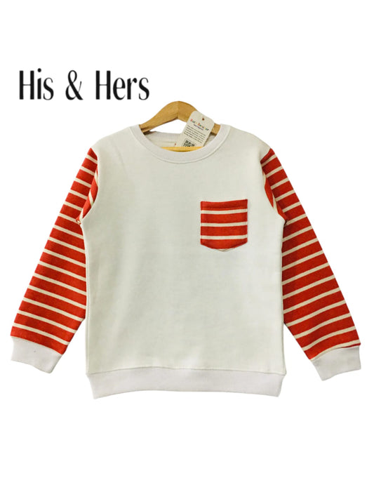Mahroon Line Pocket White Sweatshirt Boys  (003)