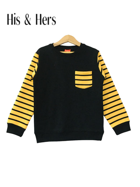 Yellow & Black Lines Pocket Black Sweatshirt (003)
