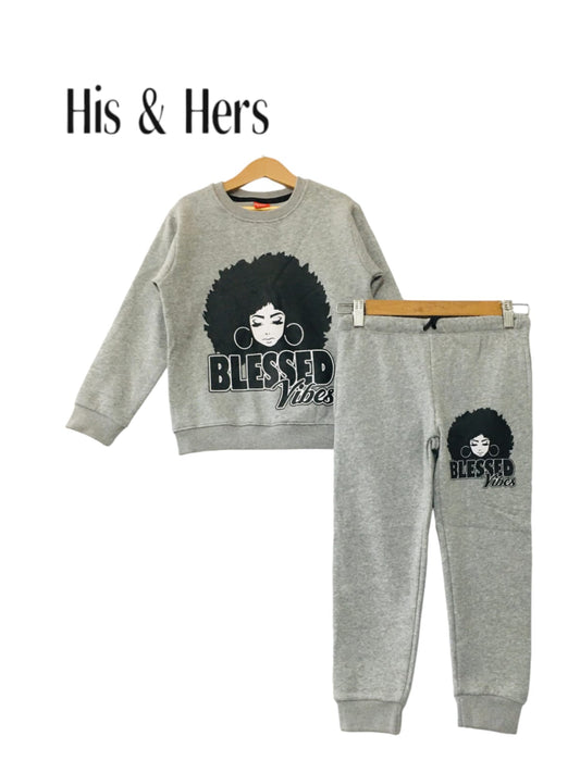 "Blessed " Gray  Tracksuit Girls (004)
