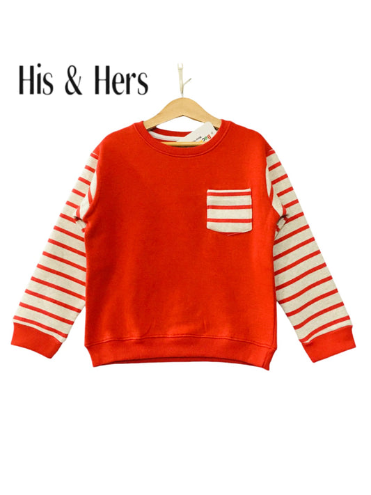 Oatmeal Line Pocket Red Sweatshirt Boys 002A