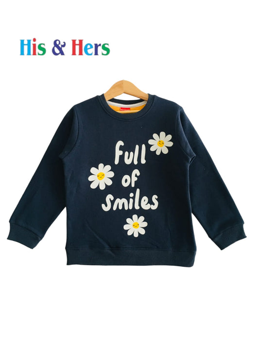 Full of Smile Navy Blue Sweatshirt Girls  (305)