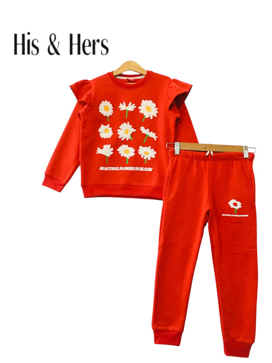Beautiful Flowers In Bloom Red Tracksuit Girls (004)