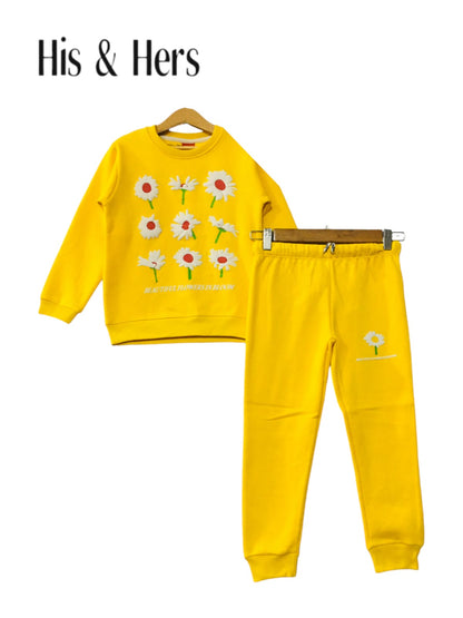 Beautiful Flowers In Bloom Yellow Tracksuit Girls (004)