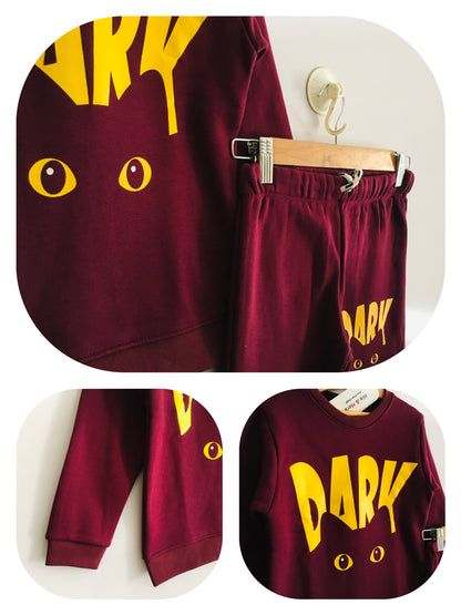 DARK Cat Face Mahroon Track Suit  Unisex 006C