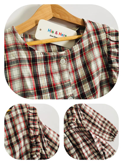 Off White &Brown  Checked Girl Top Girls (008)