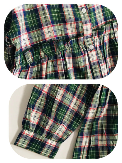 Dark Green Checked Girl Top Girls (008)