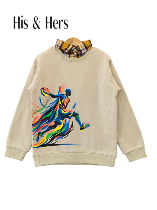 Basketball Player Cream Double Sweatshirt Boys (007)