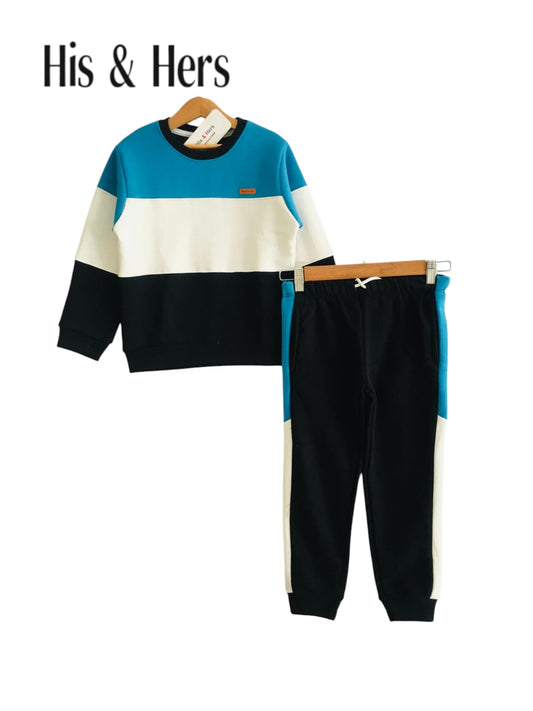 Blue & White & Black panel Tracksuit Boys(001)