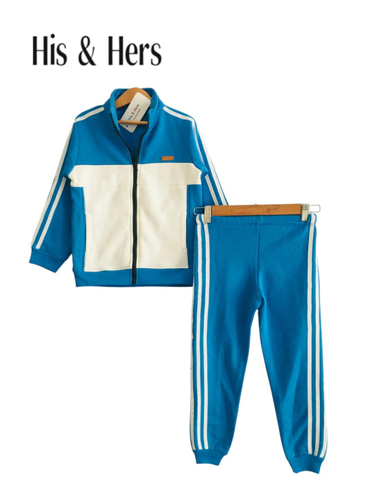 Blue &White Zipper Tracksuit  (002）